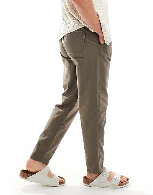 Asos River Island Linen Look Pull On Trousers In Brown