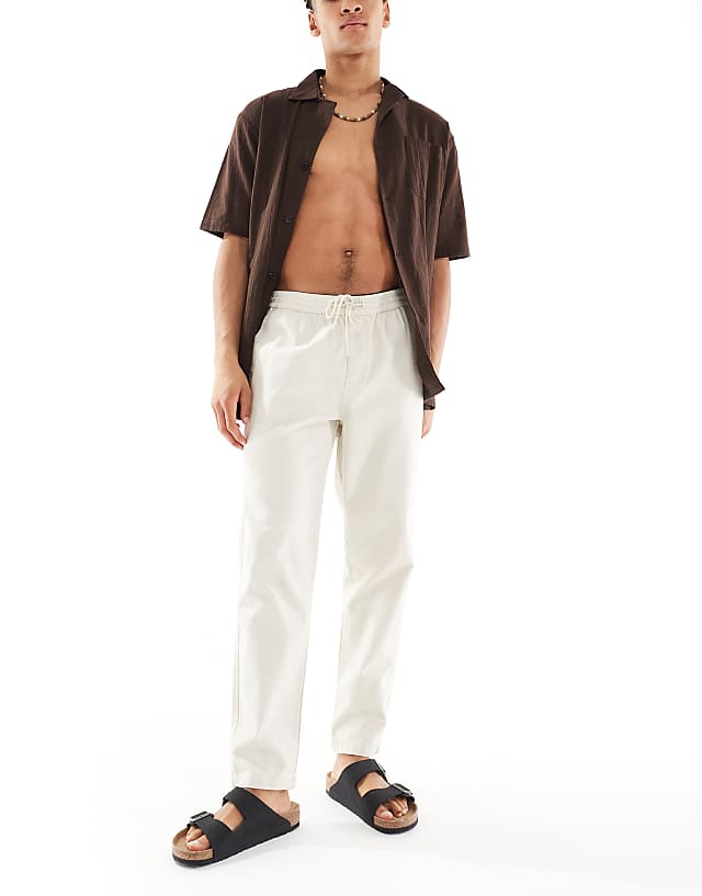 Asos River Island Linen Look Pull On Trousers In Ecru