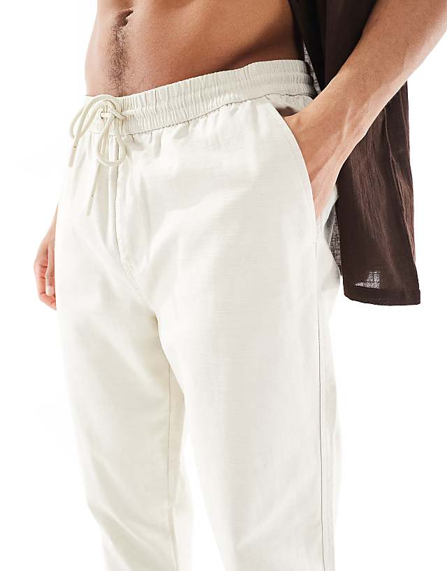 Asos River Island Linen Look Pull On Trousers In Ecru