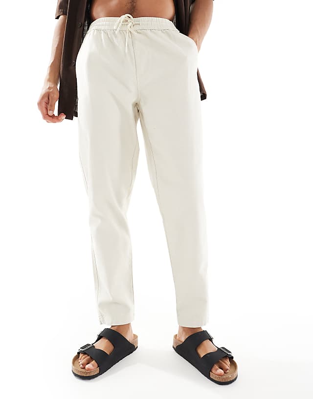 asos River Island linen look pull on trousers in ecru