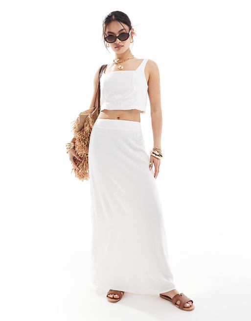 asos River Island linen midaxi skirt co-ord in white