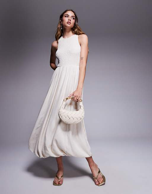 asos River Island puffball linen midi dress in cream