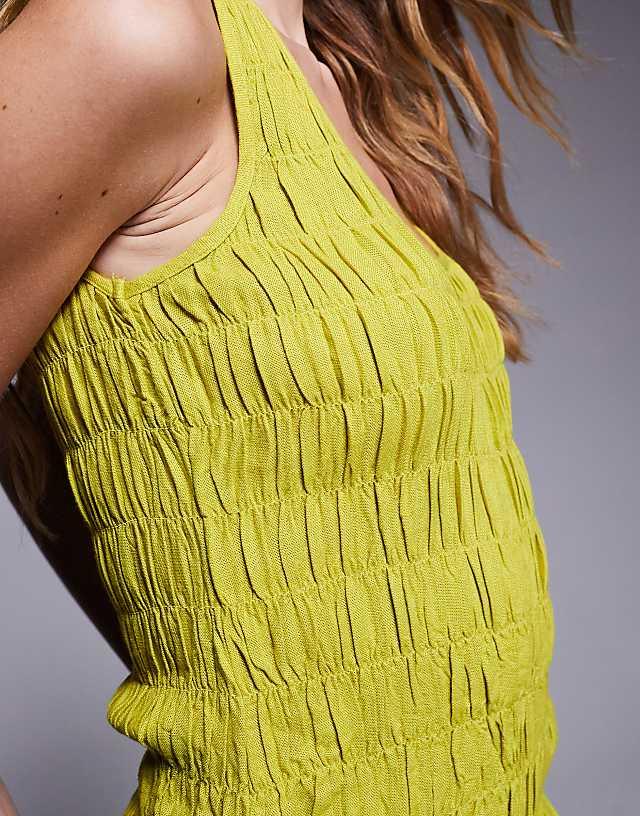 Asos River Island Puffball Linen Mini Dress In Lime