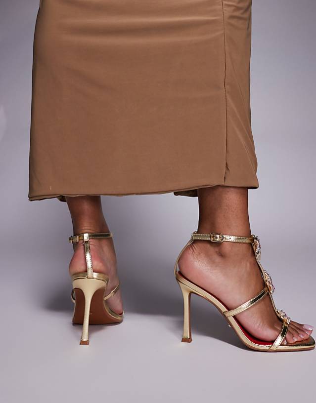 Asos River Island Starfish Detail Heeled Sandal In Gold