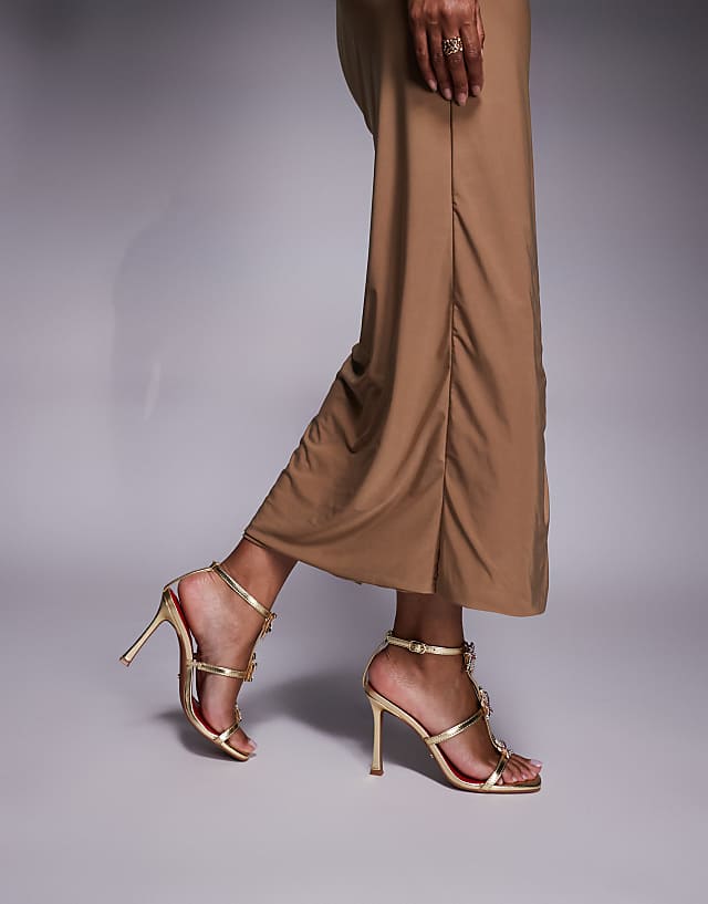 Asos River Island Starfish Detail Heeled Sandal In Gold