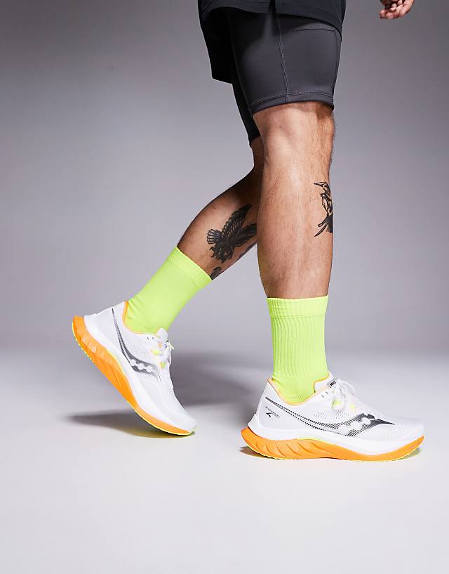 asos Saucony Endorphin Speed 4 running trainers in white and peel