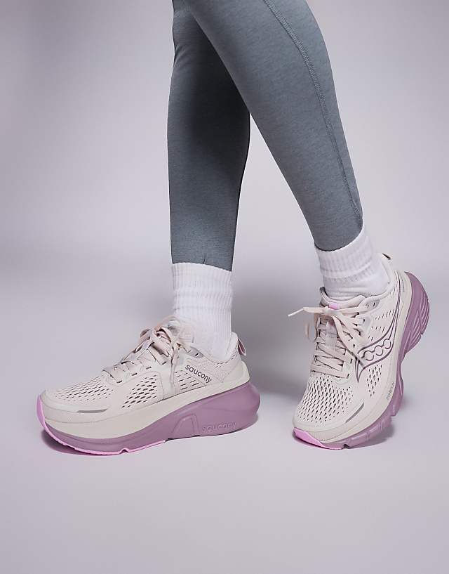 asos Saucony Guide 18 max cushioning running trainers in moon and quail