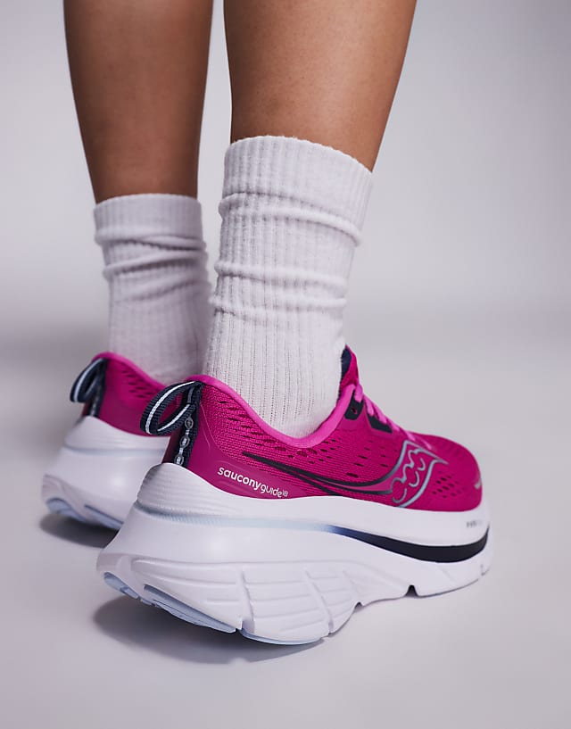 Asos Saucony Guide 18 Max Cushioning Trainers In Fuchsia And Navy