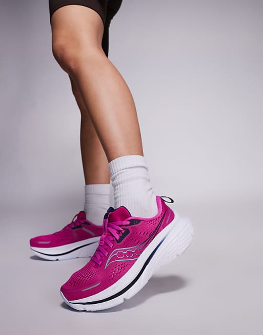 asos Saucony Guide 18 max cushioning trainers in fuchsia and navy
