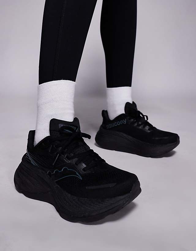 asos Saucony Hurricane 24 max cushioning trainers in triple black
