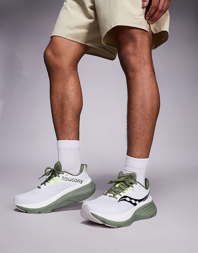Asos Saucony Hurricane 24 Running Trainers In White And Olivine
