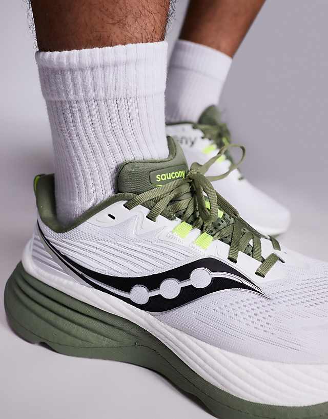 Asos Saucony Hurricane 24 Running Trainers In White And Olivine