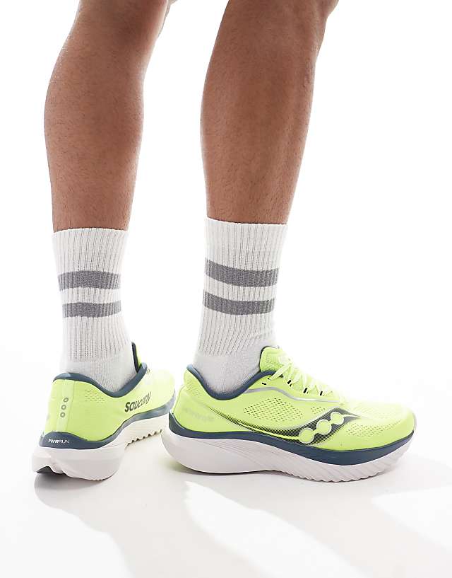 Asos Saucony Kinvara 15 Neutral Running Trainers In Citron And Navy