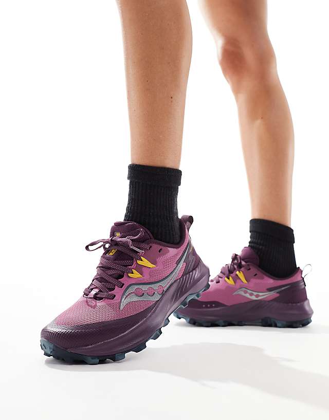asos Saucony Peregrine 14 neutral running trainers in plum and eggplant