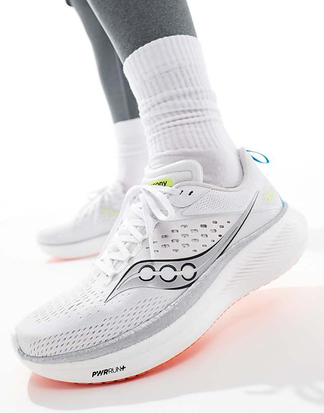 asos Saucony Ride 17 neutral running trainers in white and vizi