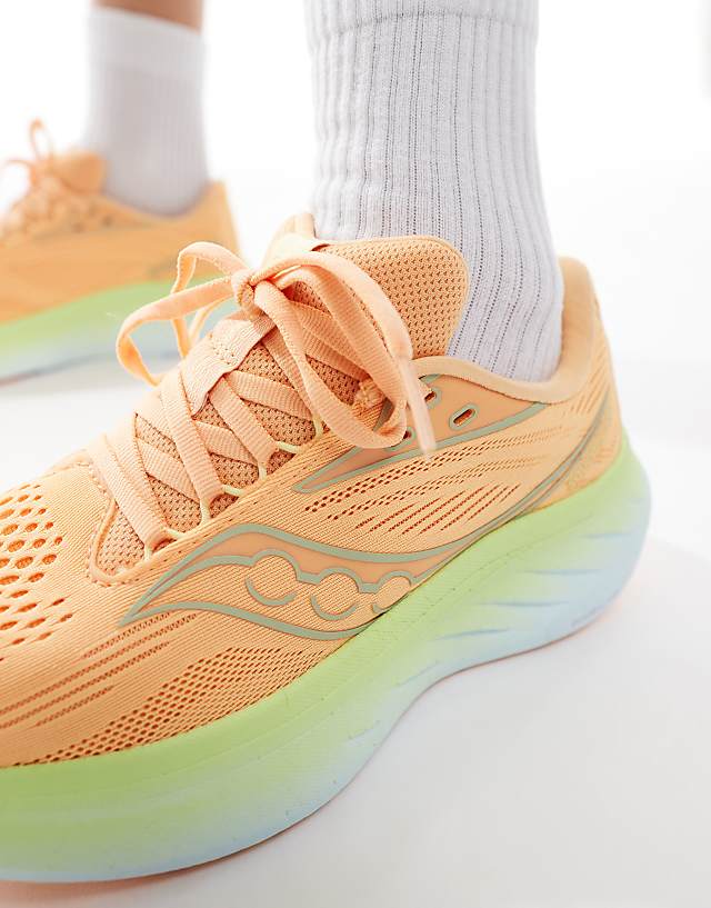 Asos Saucony Ride 18 Neutral Cushioning Trainers In Peach And Sunny