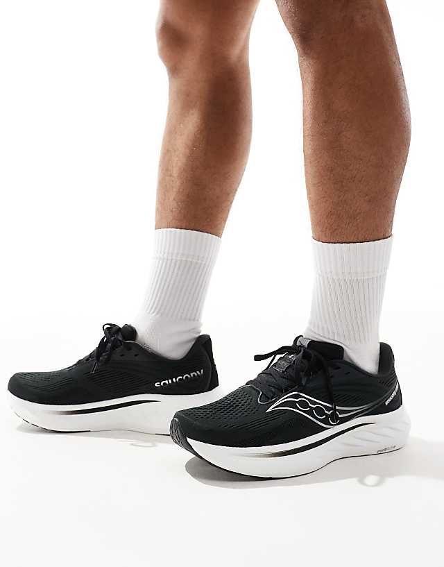asos Saucony Ride 18 running trainers in black and white