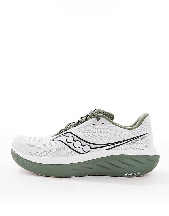 Asos Saucony Ride 18 Running Trainers In White And Olivine