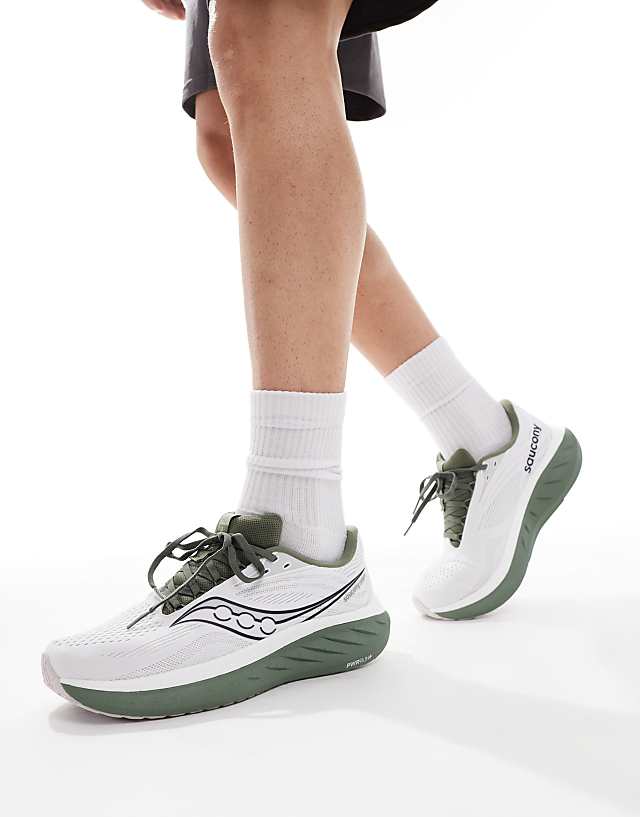 Asos Saucony Ride 18 Running Trainers In White And Olivine
