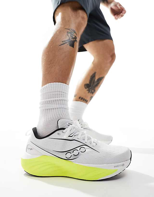 asos Saucony Triumph 22 running trainers in white and citron