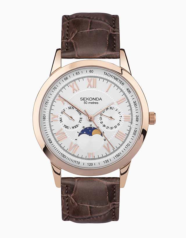 asos Sekonda Armstrong 40mm moon phase men’s watch in brown