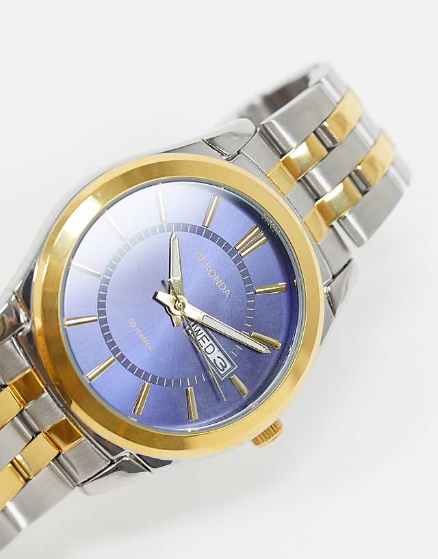 Asos Sekonda Bracelet Watch In Mixed Metal With Blue Dial