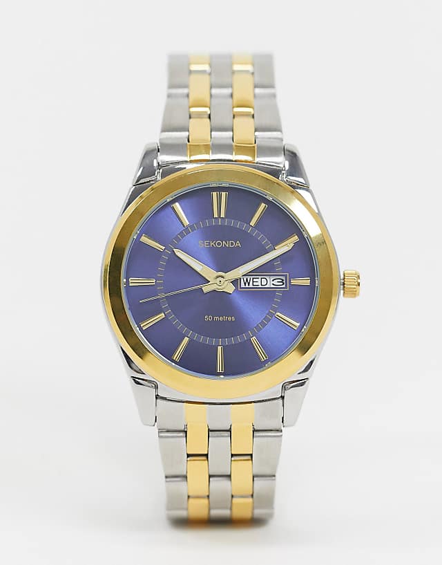 asos Sekonda bracelet watch in mixed metal with blue dial