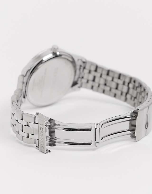 Asos Sekonda Bracelet Watch In Silver With Black Dial