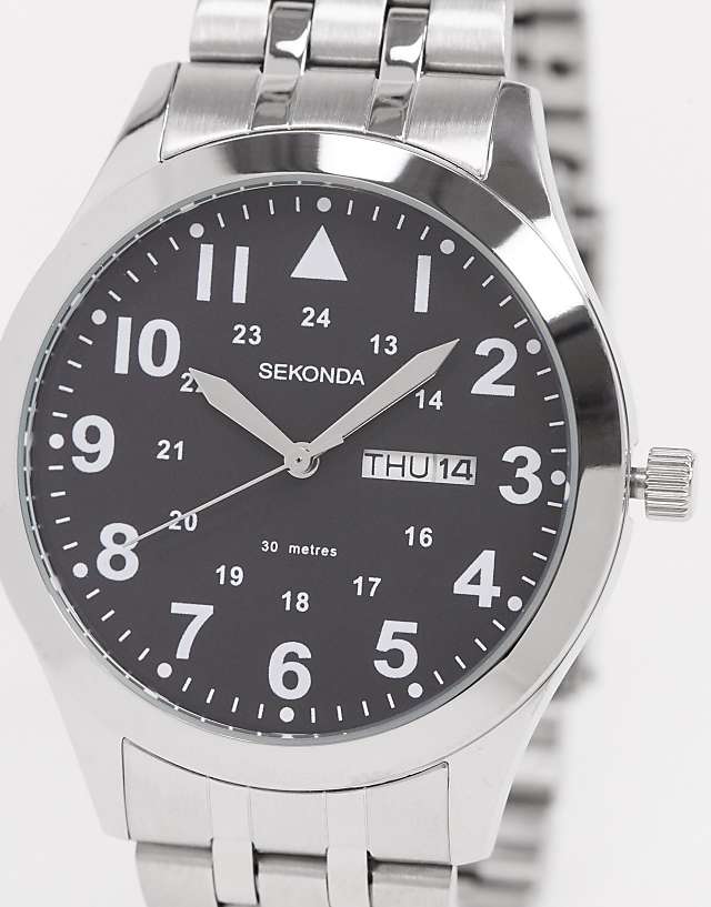 Asos Sekonda Bracelet Watch In Silver With Black Dial