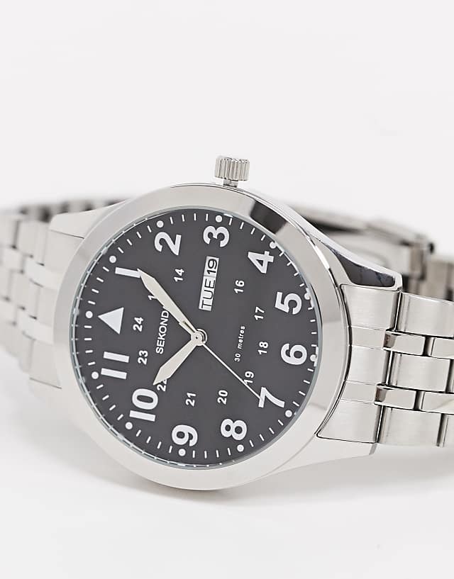 Asos Sekonda Bracelet Watch In Silver With Black Dial