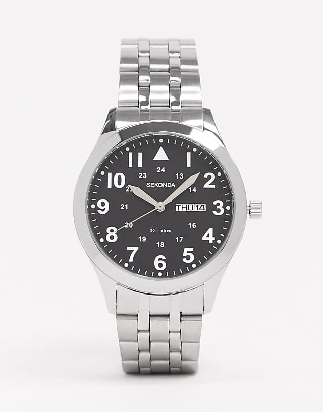 asos Sekonda bracelet watch in silver with black dial