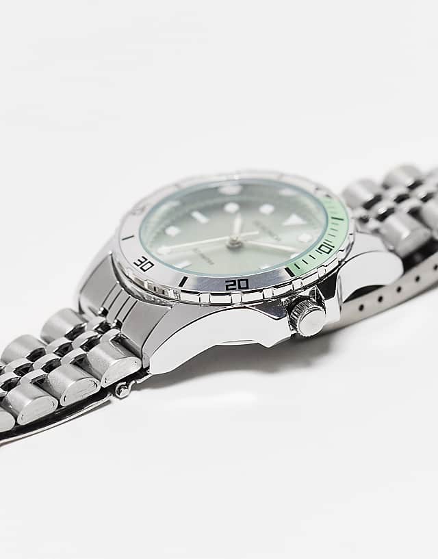 Asos Sekonda Bracelet Watch With Green Dial In Silver