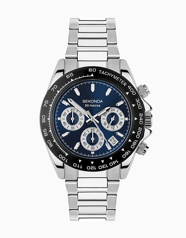 asos Sekonda Circuit mens 39mm analogue watch in silver