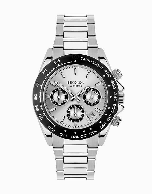 asos Sekonda Circuit mens 39mm analogue watch in silver