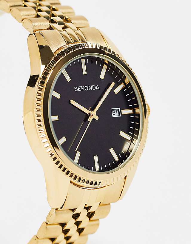Asos Sekonda Mens Bracelet Watch With Black Dial In Gold