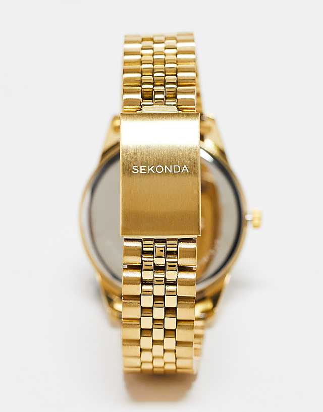Asos Sekonda Mens Bracelet Watch With Black Dial In Gold