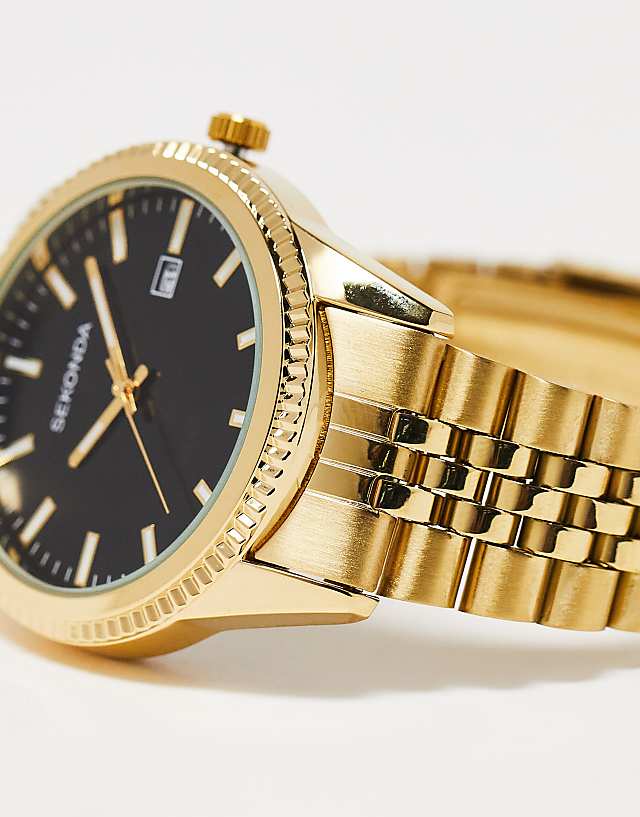 Asos Sekonda Mens Bracelet Watch With Black Dial In Gold