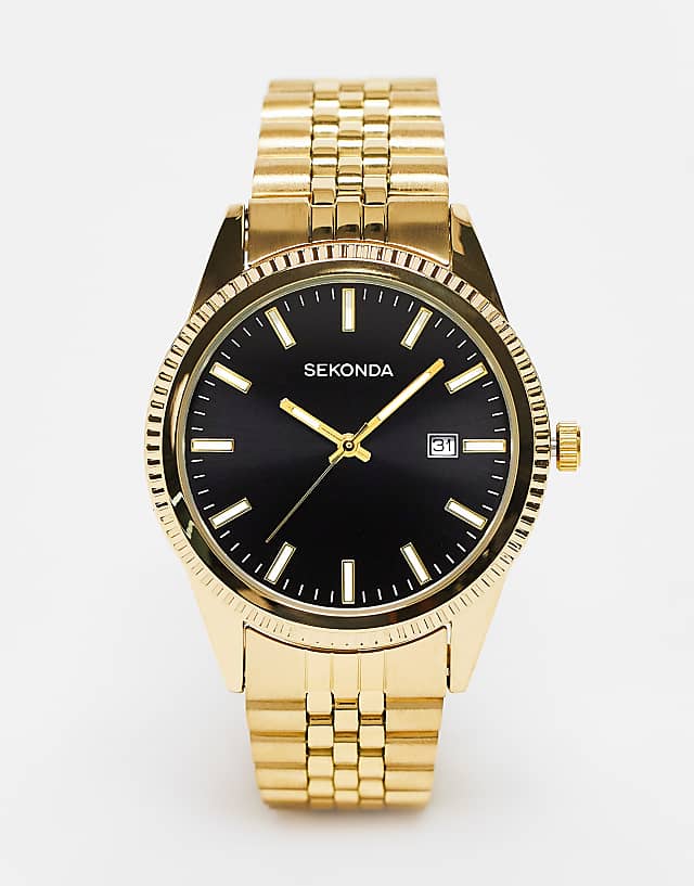 asos Sekonda Mens Bracelet Watch with Black Dial in Gold