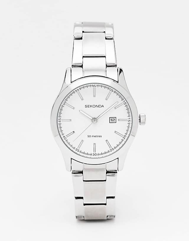 asos Sekonda mens bracelet watch with white dial in silver