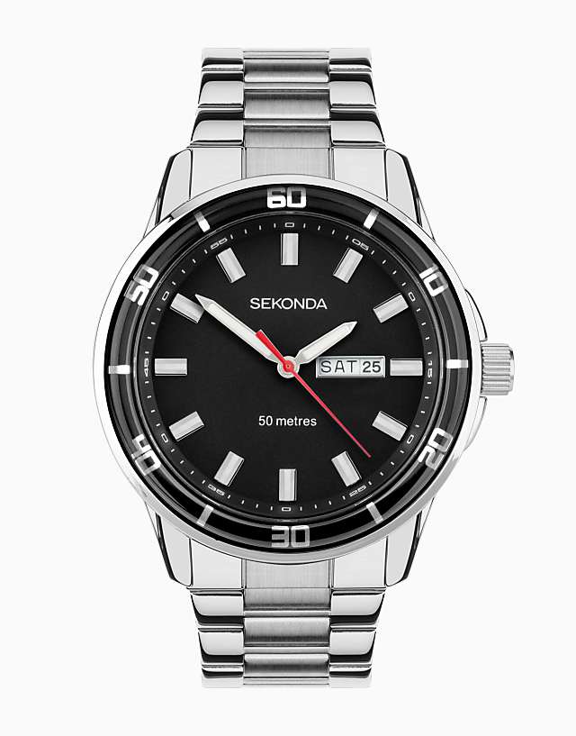 asos Sekonda Midnight mens 44mm analogue watch in silver