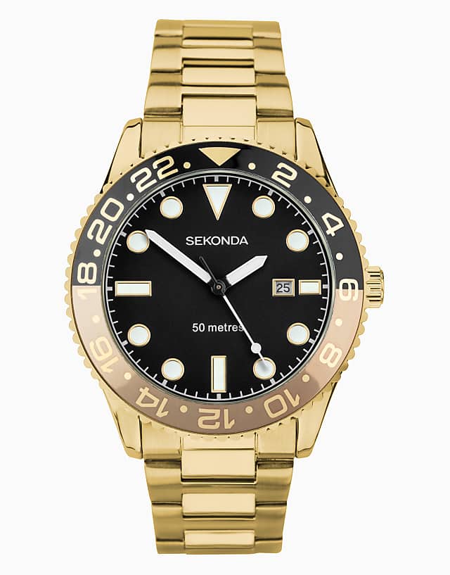 asos Sekonda Ocean mens 43mm analogue watch in gold