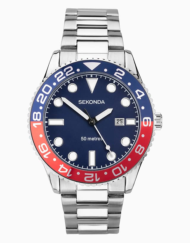 asos Sekonda Ocean mens 43mm analogue watch in silver
