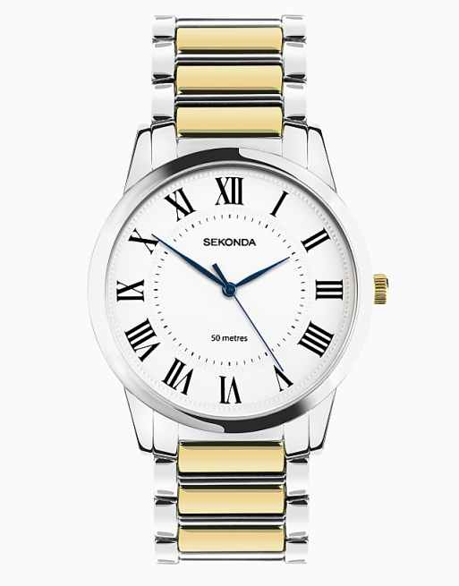 asos Sekonda Sekonda beaumont 40mm round two tone watch in silver