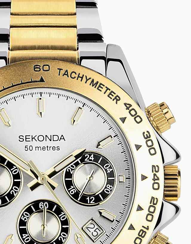 Asos Sekonda Sekonda Circuit 40mm Round Two Tone Watch In Silver