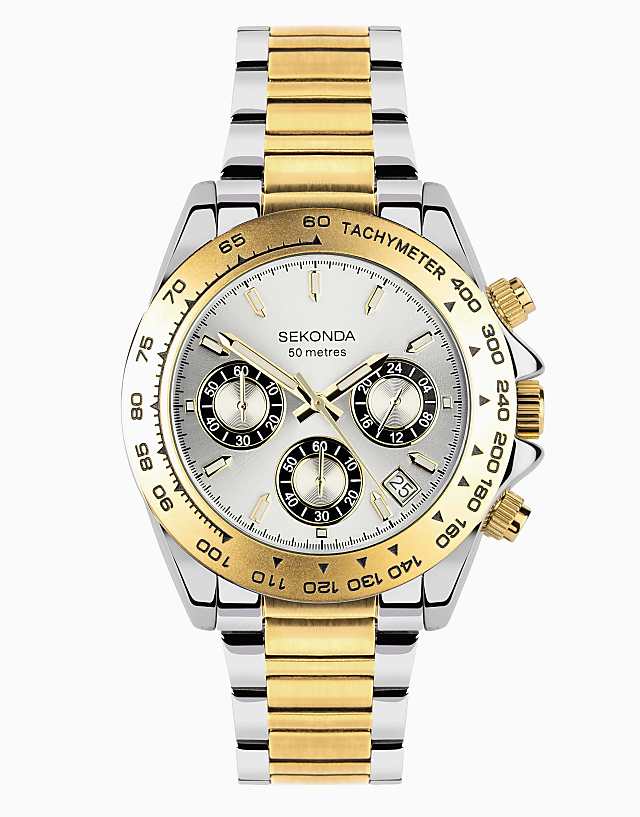 asos Sekonda Sekonda circuit 40mm round two tone watch in silver