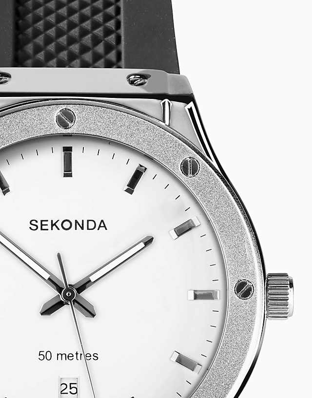 Asos Sekonda Sekonda Titan 42mm Round Silver Watch In Black