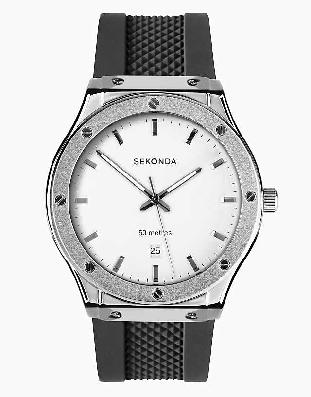 asos Sekonda Sekonda titan 42mm round silver watch in black