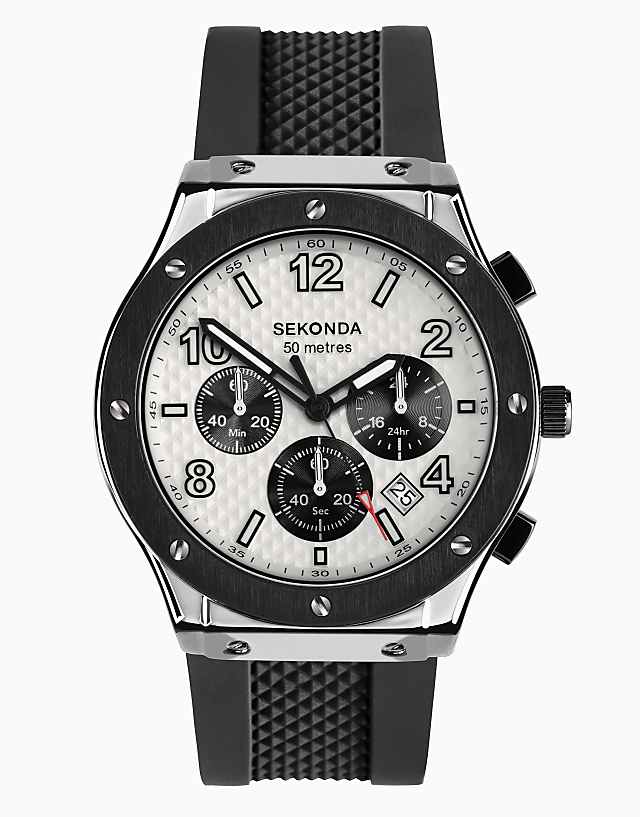 asos Sekonda Sekonda titan 43mm round silver watch in black