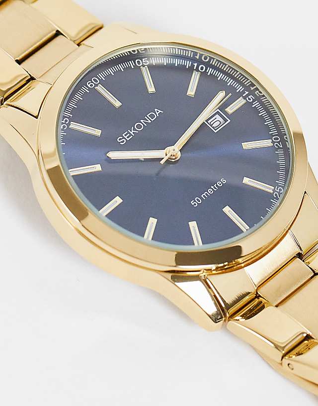 Asos Sekonda Unisex Bracelet Watch With Blue Dial In Gold