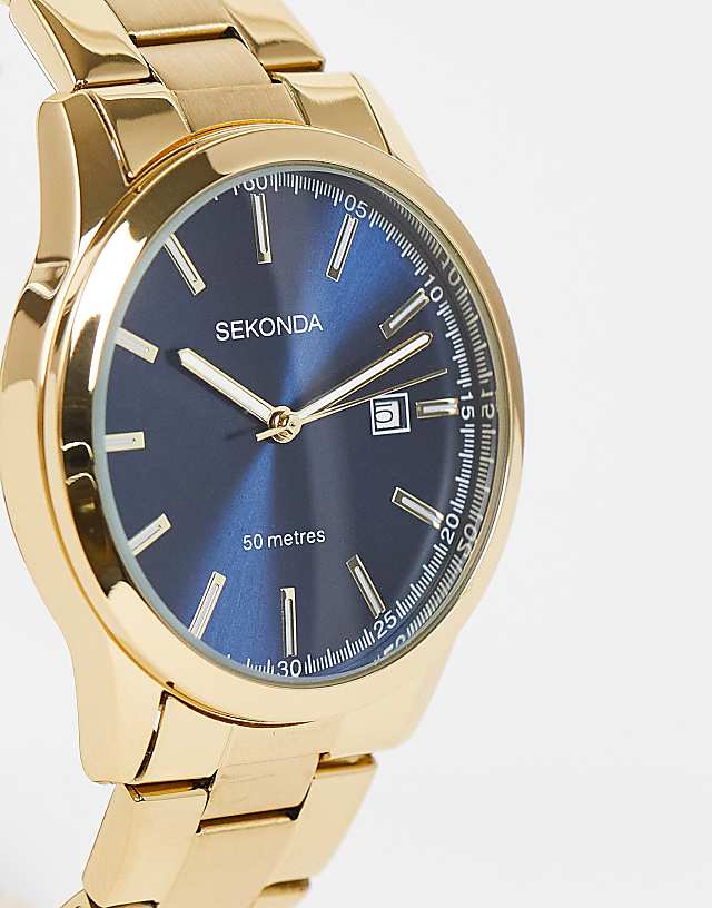 asos Sekonda unisex bracelet watch with blue dial in gold